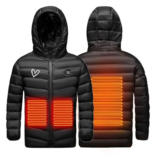Battnot Elektrische Heizjacke Kinder Beheizbare Jacke USB Wärmejacke mit 3 Heizstufen, Beheizbare Kapuzenjacke Kinder Elektrische USB Beheizte Jacke für Jungen Mädchen Mantel für Motorrad Camping von Battnot