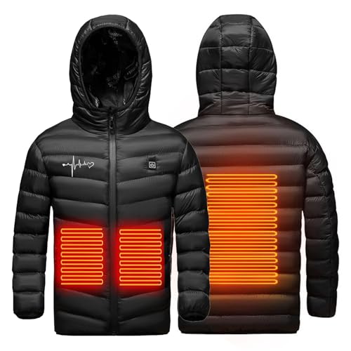 Battnot Elektrische Heizjacke Kinder Beheizbare Jacke USB Wärmejacke mit 3 Heizstufen, Beheizbare Kapuzenjacke Kinder Elektrische USB Beheizte Jacke für Jungen Mädchen Mantel für Motorrad Camping von Battnot