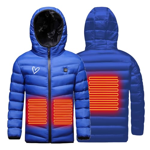 Battnot Elektrische Heizjacke Kinder Beheizbare Jacke USB Wärmejacke mit 3 Heizstufen, Beheizbare Kapuzenjacke Kinder Elektrische USB Beheizte Jacke für Jungen Mädchen Mantel für Motorrad Camping von Battnot
