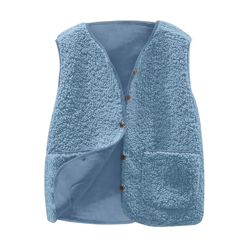 Battnot Fleeceweste Damen äRmellos Weste Damen Winter Warm, Fellweste Damen Einfarbig V-Ausschnitt Knöpfen Teddyfleece Jacke Fleece Winterweste, Fell Weste Kurz Plüschweste Teddyweste Outwear von Battnot