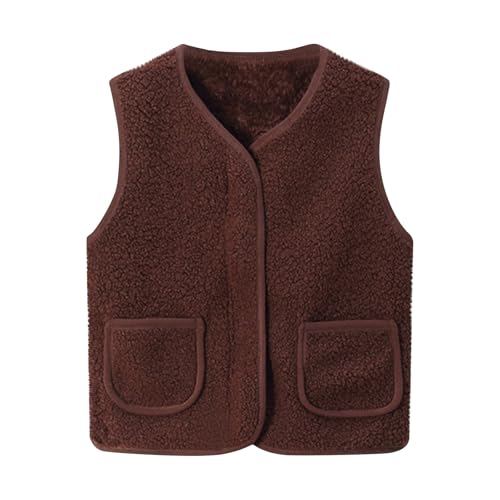 Battnot Fleeceweste Kinder Ärmellose Weste Einfarbig V-Ausschnitt Teddy Jacke Herbst Winter Warm Teddy Weste Plüschweste Kurz Fellweste Leicht Casual Fleecejacke üBergangsjacke Mädchen Outdoorjacke von Battnot