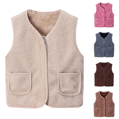Battnot Fleeceweste Kinder Ärmellose Weste Einfarbig V-Ausschnitt Teddy Jacke Herbst Winter Warm Teddy Weste Plüschweste Kurz Fellweste Leicht Casual Fleecejacke üBergangsjacke Mädchen Outdoorjacke von Battnot