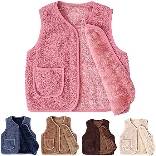 Battnot Fleeceweste Kinder Ärmellose Weste Einfarbig V-Ausschnitt Teddy Jacke Herbst Winter Warm Teddy Weste Plüschweste Kurz Fellweste Leicht Casual Fleecejacke üBergangsjacke Mädchen Outdoorjacke von Battnot