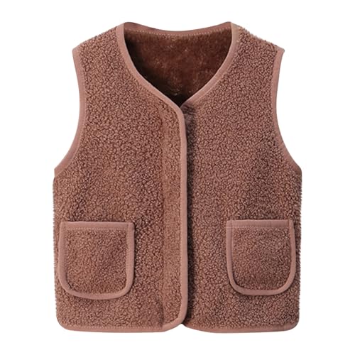 Battnot Fleeceweste Kinder Ärmellose Weste Einfarbig V-Ausschnitt Teddy Jacke Herbst Winter Warm Teddy Weste Plüschweste Kurz Fellweste Leicht Casual Fleecejacke üBergangsjacke Mädchen Outdoorjacke von Battnot