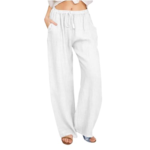 Battnot Haremshose Sommerhose Damen Leicht Lange Schlupfhose Boho Strandhose Palazzo Hosen High Waist Stoffhose Elegant Freizeithose Frauen Pants Stretch Mit Taschen Freizeit Strandhose von Battnot