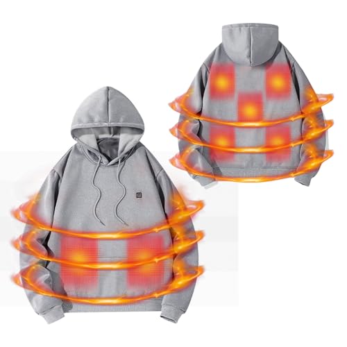 Battnot Herren Damen Beheizbarer Hoodie: Heated Beheizter Kapuzenpullover Heizung 5 Heizzonen 3 Temperaturregelung Plüsch Sweatshirt Kleidung Beheizbarer Hoodie für Herren Damen Beheizte Jacken von Battnot