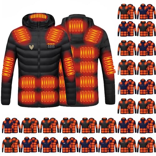 Battnot Heizjacke Beheizte Jacke Herren Damen Beheizbare Jacke Wärmende Beheizbare Weste Winter Warm Daunenjacke mit 3 Temperaturstufen 19 Heizzonen Heizmantel Funktionsjacke Outdoorjacke mit Kapuze von Battnot