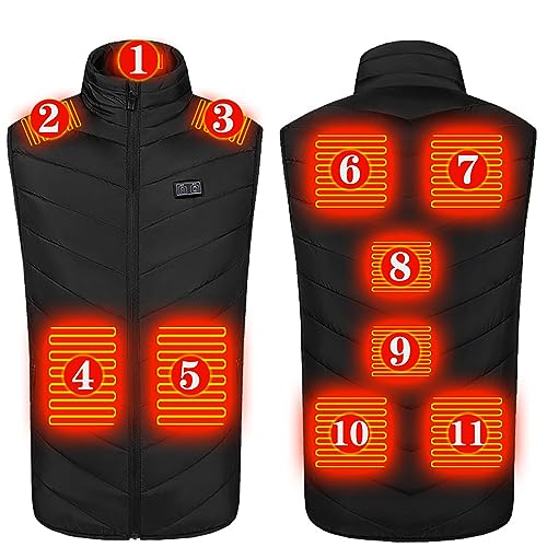 Battnot Beheizbare Weste Damen Herren USB Lade Heizweste 11 Heizzonen Einstellbare Beheizbare Jacke für Outdoor Motorrad Camping Winter von Battnot