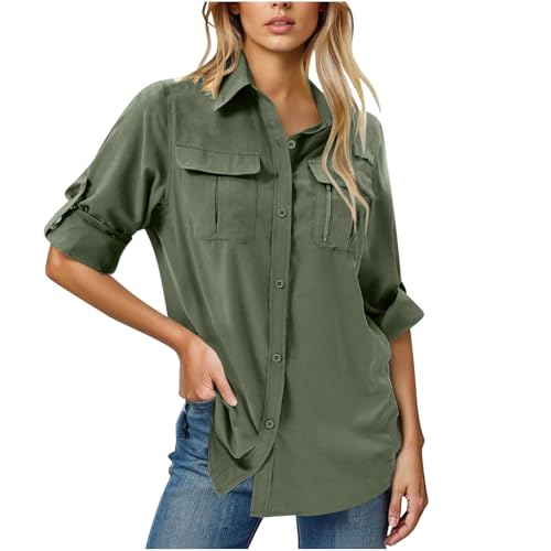 Battnot Hemdbluse Damen UPF 50 UV Schutz Langarmshirt Damen Outdoor Wanderhemd Safari Kleidung Atmungsaktiv Quick Dry Casual Tops Sport Oberteile Wanderhemd Tops für Running Wandern Surfen Angeln von Battnot