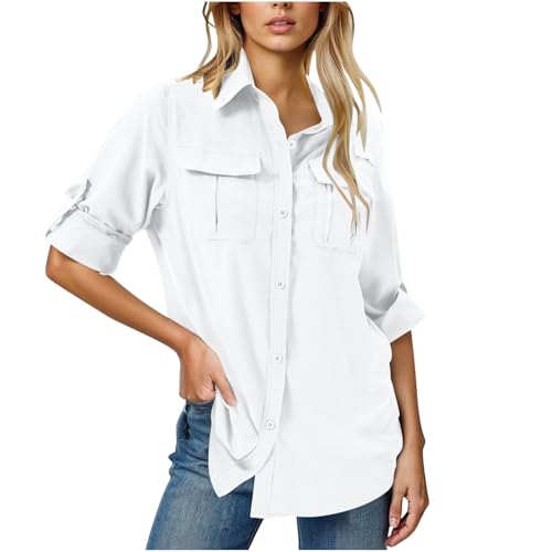 Battnot Hemdbluse Damen UPF 50 UV Schutz Langarmshirt Damen Outdoor Wanderhemd Safari Kleidung Atmungsaktiv Quick Dry Casual Tops Sport Oberteile Wanderhemd Tops für Running Wandern Surfen Angeln von Battnot