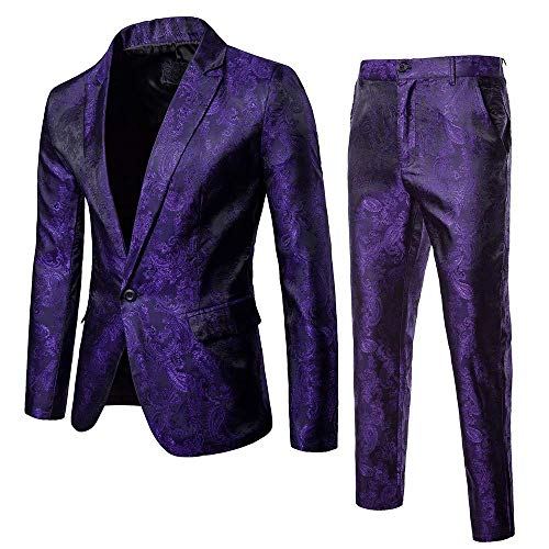 Battnot Herren Anzug 2 Teiliger Set Slim Fit Muster Mantel&Hose, Männer Blazer für Hochzeit und Party Business Casual Schlanker Einzelne-Knopf-Hochzeitsfest-Kleid Jacke Suit Regular Fit Mens Top von Battnot