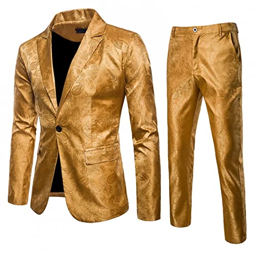 Battnot Herren Anzug 2 Teiliger Set Slim Fit Muster Mantel&Hose, Männer Blazer für Hochzeit und Party Business Casual Schlanker Einzelne-Knopf-Hochzeitsfest-Kleid Jacke Suit Regular Fit Mens Top von Battnot