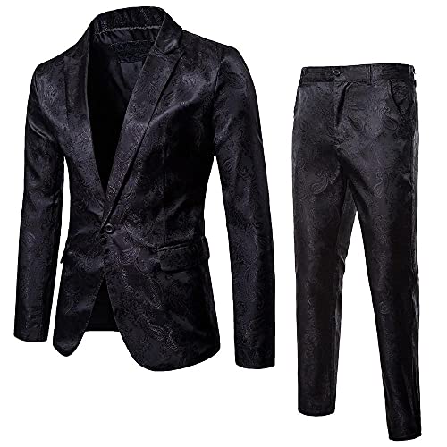 Battnot Herren Anzug 2 Teiliger Set Slim Fit Muster Mantel&Hose, Männer Blazer für Hochzeit und Party Business Casual Schlanker Einzelne-Knopf-Hochzeitsfest-Kleid Jacke Suit Regular Fit Mens Top von Battnot