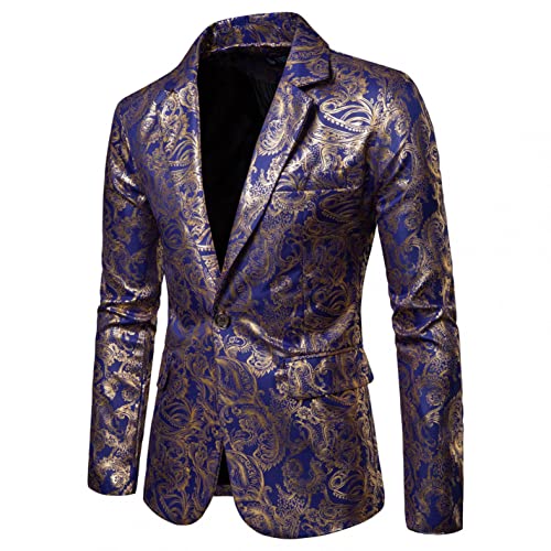 Battnot Herren Anzug Große Größen Slim Fit Gold Blumen Muster Jacke, Oversize Männer Mantel für Hochzeit und Party Business Casual One Button Suit Blazer Regular Fit Blazer Mens Top Coat Outwear M-4XL von Battnot