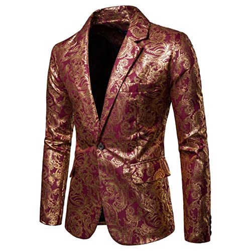 Battnot Herren Anzug Große Größen Slim Fit Gold Blumen Muster Jacke, Oversize Männer Mantel für Hochzeit und Party Business Casual One Button Suit Blazer Regular Fit Blazer Mens Top Coat Outwear M-4XL von Battnot