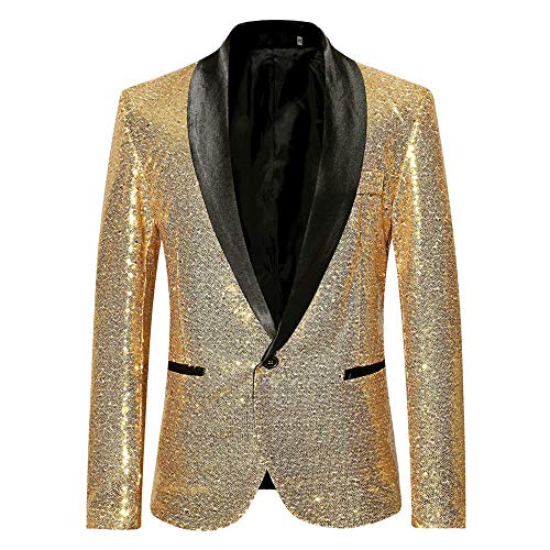 Battnot Herren Anzug Slim Fit Pailletten Blazer, Männer Sequin Mantel für Geschäft Hochzeit Party Business Casual Eine Knöpfe Jacke Suit Regular Fit Mens Fashion Top Coat Outwear S-2XL Stilvolle Bluse von Battnot