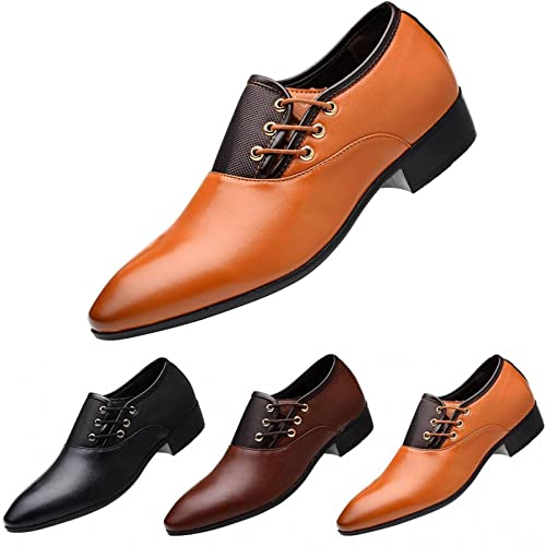 Battnot Herren Anzugschuhe Oxford Schwarz Braun Streifen, Männer Lederschuhe Business Spitze Schnüren Hochzeitsschuhe Derby Schnürschuhe PU Leder Klassischen rutschfeste Atmungsaktiv Smoking Schuhe von Battnot