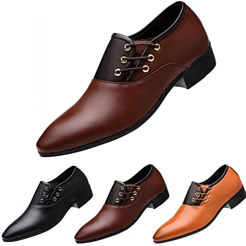 Battnot Herren Anzugschuhe Oxford Schwarz Braun Streifen, Männer Lederschuhe Business Spitze Schnüren Hochzeitsschuhe Derby Schnürschuhe PU Leder Klassischen rutschfeste Atmungsaktiv Smoking Schuhe von Battnot