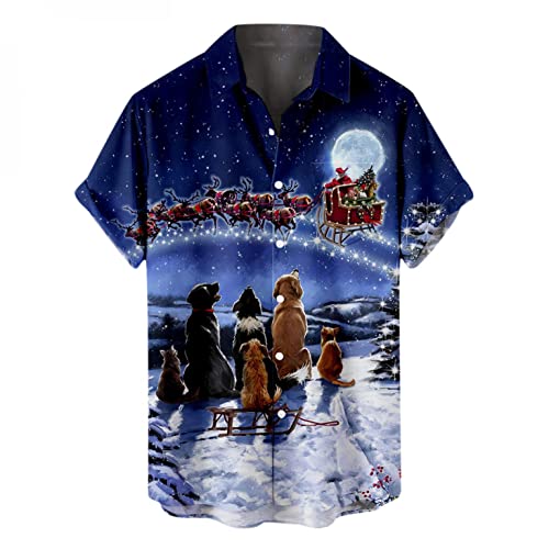 Battnot Herren Hawaiihemd Kurzarm Hawaii-Print Weihnachten Christmas X-Mas 2022 Weihnachtsmann Weihnachtshemd Hässlicher Freizeithemd Tops, A-blau, 3XL von Battnot