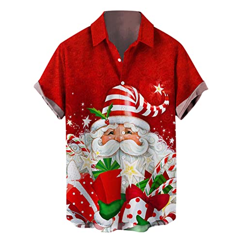 Battnot Herren Hawaiihemd Kurzarm Hawaii-Print Weihnachten Christmas X-Mas 2022 Weihnachtsmann Hawaiihemd Herren Weihnachten Kurzarm Weihnachtshemd Hässlicher Christmas Freizeithemd Tops von Battnot