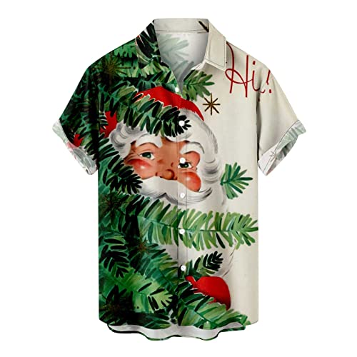 Battnot Herren Hawaiihemd Kurzarm Hawaii-Print Weihnachten Christmas X-Mas 2022 Weihnachtsmann Hawaiihemd Herren Weihnachten Kurzarm Weihnachtshemd Hässlicher Christmas Freizeithemd Tops von Battnot