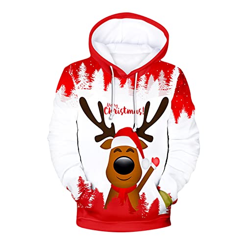 Battnot Herren Hoodie 3D Druck Hoodie Weihnachten Kapuzenpullover Bedruckt mit Rudolph Reindeer Schneemann Pullover für Herren Weihnachtspullover Herren Lustig Hässliche Weihnachtpullover von Battnot