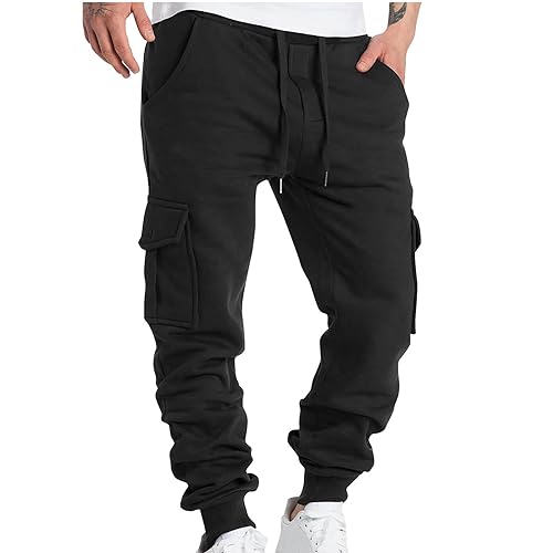 Battnot Herren Hose Chino Cargo Hose Jogginghose Herren Baumwolle Sporthose Casual Freizeithose Elastische Taille mit Kordelzug Sweatpants Herren Hosen männer Jogginghose Herren G#schwarz M von Battnot