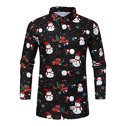 Battnot Herren Weihnachtshemd Lustig 3D Druck Weihnachts Freizeithemd Langarm Knöpfe Stehkragen Xmas Shirt Hawaii Hemd Für Festival Party Freizeitkleidung Christmas Hawaiihemd Herrenhemd Tops von Battnot