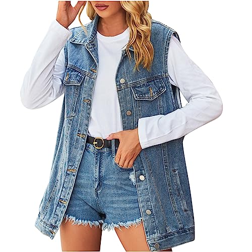 Battnot Jeansweste Damen Ärmellose Jeansweste mit Knöpfen Modische Lockere Passform Umlegekragen Klassischer Stil Jeansweste Damen Jeansweste Jeansjacke Oversize Boyfriend Denim Jeans Weste Battnot Jeansweste Damen Ärmellose Jeansweste mit Knöpfen Modische Lockere Passform Umlegekragen Klassischer Stil Jeansweste Damen Jeansweste Jeansjacke Oversize Boyfriend Denim Jeans Weste von Battnot