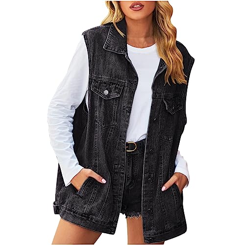 Battnot Jeansweste Damen Ärmellose Jeansweste mit Knöpfen Modische Lockere Passform Umlegekragen Klassischer Stil Jeansweste Damen Jeansweste Jeansjacke Oversize Boyfriend Denim Jeans Weste Battnot Jeansweste Damen Ärmellose Jeansweste mit Knöpfen Modische Lockere Passform Umlegekragen Klassischer Stil Jeansweste Damen Jeansweste Jeansjacke Oversize Boyfriend Denim Jeans Weste von Battnot
