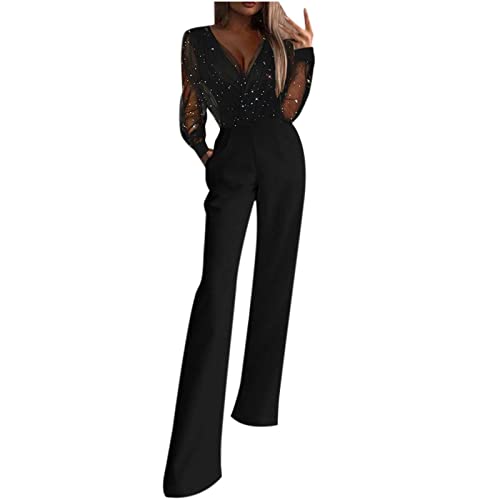 Battnot Jumpsuit Damen Elegant Festlich Jumpsuits FüR Damen Schwarz Jumpsuit Elegant Ärmellos Hohe Taille Cocktail Party Festlich Overalls Hosenanzug Playsuit Lang Romper für Hochzeit von Battnot