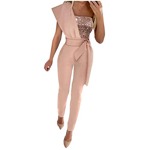 Battnot Jumpsuit Damen Glänzend Brillant Einteiler Lang Overall Sommer Hosenanzug Lose Schulterfrei Festival Party Playsuit Romper mit Weiten Beinen Jumpsuit Damen Elegant Glitzer Playsuits Overalls von Battnot