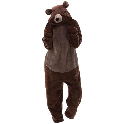 Battnot Jumpsuit Damen Teddy Fleece Einteiler Overall Anzug Flauschig Schlafanzug Winter Warm Onesie Plüsch Kuschelig Overall Hausanzug Lang Schlafoverall Weich Pyjama Schlafanzug mit Kapuze S-5XL von Battnot