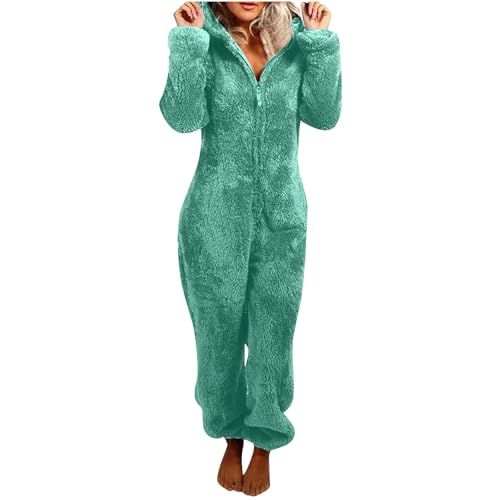 Battnot Jumpsuit Damen Teddy Fleece Einteiler Overall Anzug Flauschig Schlafanzug Winter Warm Onesie Plüsch Kuschelig Overall Hausanzug Lang Schlafoverall Weich Pyjama Schlafanzug mit Kapuze S-5XL von Battnot