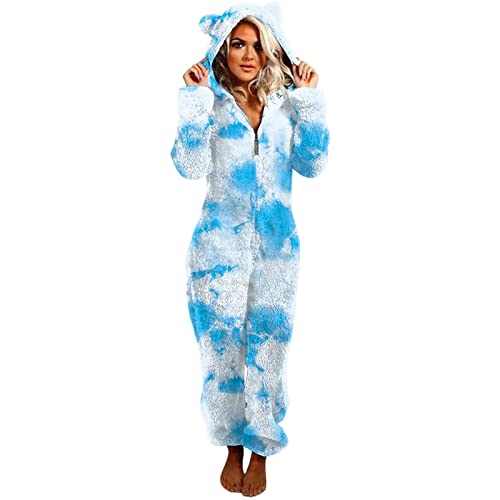 Battnot Jumpsuit Damen Teddy Fleece Einteiler Overall Anzug Flauschig Schlafanzug Winter Warm Onesie Plüsch Kuschelig Overall Hausanzug Lang Schlafoverall Weich Pyjama Schlafanzug mit Kapuze XXL von Battnot