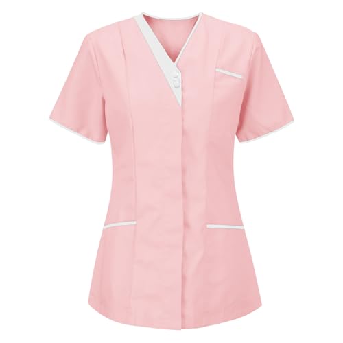 Battnot Kasack Damen Pflege Günstig, Schlupfkasack Kasaks Damen Altenpflege Schlupfhemd Bluse Kurzarm V-Ausschnitt Tshirts Uniform Berufsbekleidung Arbeitskleidung Krankenschwester Kleidung von Battnot