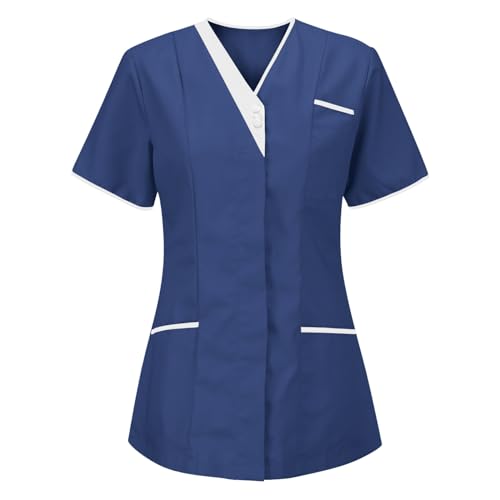 Battnot Kasack Damen Pflege Günstig, Schlupfkasack Kasaks Damen Altenpflege Schlupfhemd Bluse Kurzarm V-Ausschnitt Tshirts Uniform Berufsbekleidung Arbeitskleidung Krankenschwester Kleidung von Battnot