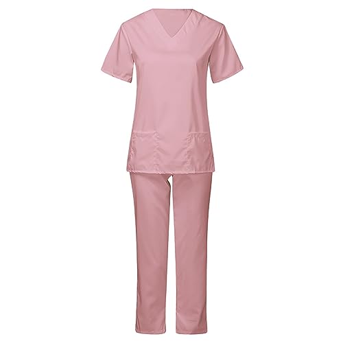Battnot Kasacks Damen 2-Teiliges Set Medizinische Uniform Unisex medizinische uniform Set mit Kasack und Hose Kasack Damen Pflege Set Sommer Stretch Schlupfhemd Schlupfhose Schrubb-Set von Battnot