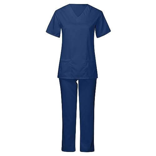 Battnot Kasacks Damen 2-Teiliges Set Medizinische Uniform Unisex medizinische uniform Set mit Kasack und Hose Kasack Damen Pflege Set Sommer Stretch Schlupfhemd Schlupfhose Schrubb-Set von Battnot