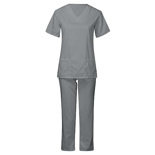 Battnot Kasacks Damen 2-Teiliges Set Medizinische Uniform Unisex medizinische uniform Set mit Kasack und Hose Kasack Damen Pflege Set Sommer Stretch Schlupfhemd Schlupfhose Schrubb-Set von Battnot