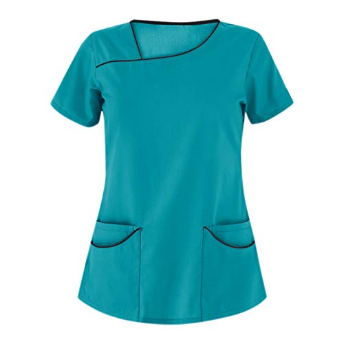 Kasacks Damen Pflege Günstig Einfarbig Kurzarm V-Ausschnitt T-Shirt Tops mit Taschen Schlupfhemd Arbeitsuniform Pflegebekleidung Kasack Krankenpfleger Uniform Pflegeheim Nurse Berufskleidung S-3XL von Battnot