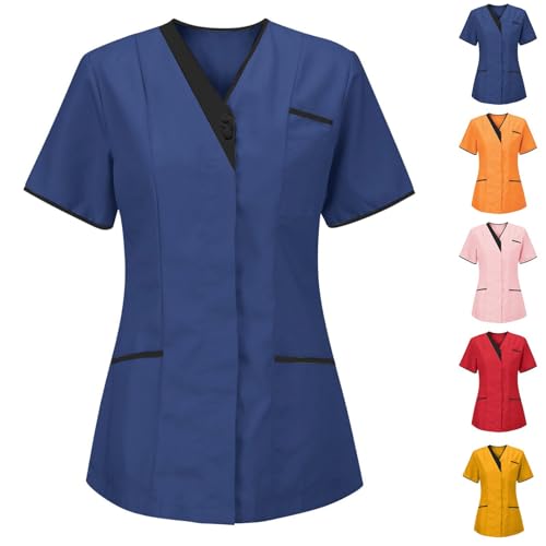 Battnot Kasacks Damen Pflege Günstig Krankenhaus Schlupfhemd Bluse Kurzarm V-Ausschnitt Tshirts Uniform Berufsbekleidung Krankenschwester Kleidung Plus Size Nurse Uniformen Arbeitskleidung von Battnot