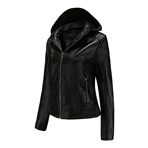 Battnot Lederjacke Damen Kurz Bikerjacke Reverskragen Motoradjacke Leder Jacke Übergangsjacke für Frühling Herbst Kurze Lederjacke Damen Elegant Damenjacken Übergangsjacke Freizeitjacke Pilotenjacke von Battnot