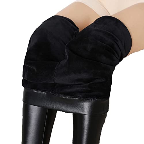 Battnot Leggings Damen Thermo, Damen Leggings PU Leder Hose Fleece Gefüttert Winter Warm Dicke Leggins Strumpfhosen Treggings Skinny Sweatpants Imitation Leather Sexy Lederoptik Thermohose von Battnot