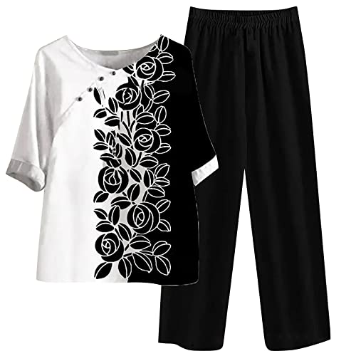 Battnot Leinenanzug Damen Elegant Freizeitanzug Leinen Änzuge Jumpsuit Sommer Leinenbluse und Leinenhose Sportlich Große Größe Leinen Zweiteiler Jogginganzug Mode Hosenanzug Streetwear Freizeitanzug von Battnot