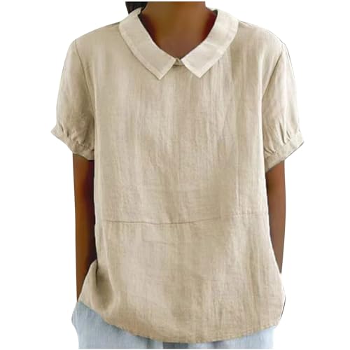 Battnot Oberteile für Damen Lockere Kurzarm Tops Teenager Mädchen Shirts Revers Hemden Poloshirt Damen Bluse Elegant Sommer Oberteile Damen Leicht Blusentops Leinenhemd Damen Leinenbluse von Battnot