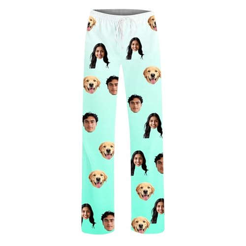 Battnot Personalisierte Pyjamahose Herren Pyjamahose Hosen für Frauen Tunnelzug Freizeithose mit Lustige Gesicht Individuelle Custom Schlafhose Baggy Jogginghose mit Foto Bedrucken Lassen von Battnot