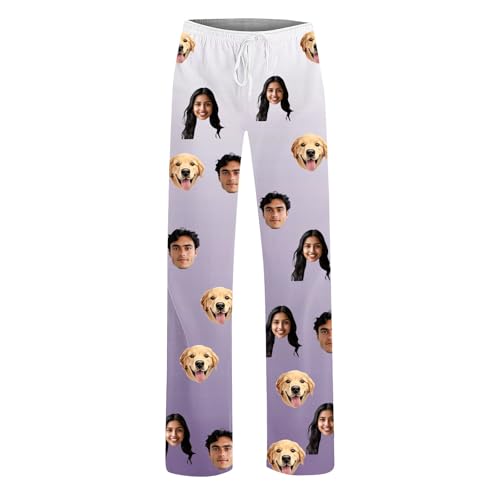 Battnot Personalisierte Pyjamahose Herren Pyjamahose Hosen für Frauen Tunnelzug Freizeithose mit Lustige Gesicht Individuelle Custom Schlafhose Baggy Jogginghose mit Foto Bedrucken Lassen von Battnot