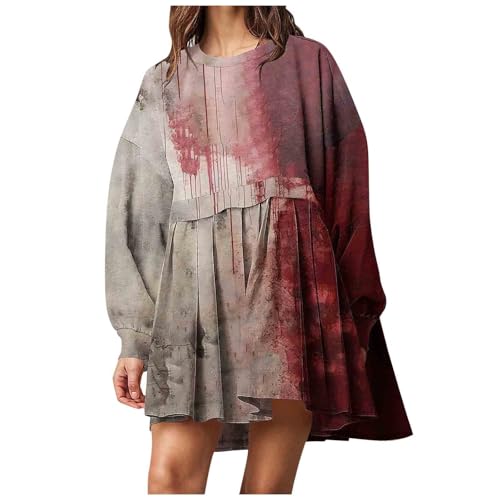Battnot Problem Gelöst Kleider Damen Halloween kostüm mit Blutig Bedruckt Blood Langarm Tshirt Kleid mit Kapuze Kapuzenpulli Blut Verletzung Horror Pullover mit Taschen Blutspritzer Muster von Battnot