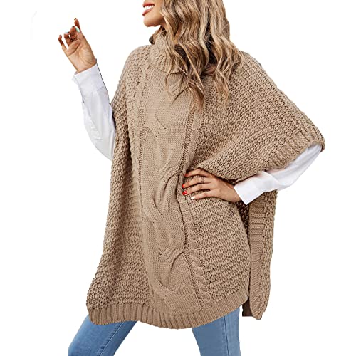 Battnot Pullover Damen Umhang Poncho Damen Elegant Strick Poncho mit Fransen für Damen - Vielseitiger Kapuzen Schal Cape Poncho, Pullover für Frauen, Wickelschal, Geschenk für Mutter von Battnot